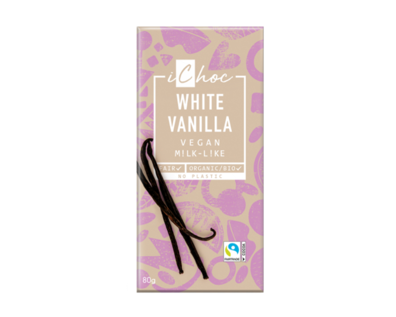 Organic iChoc white chocolate Organic white chocolate WHITE VANILLA, 80 g, Ichoc - Image 1