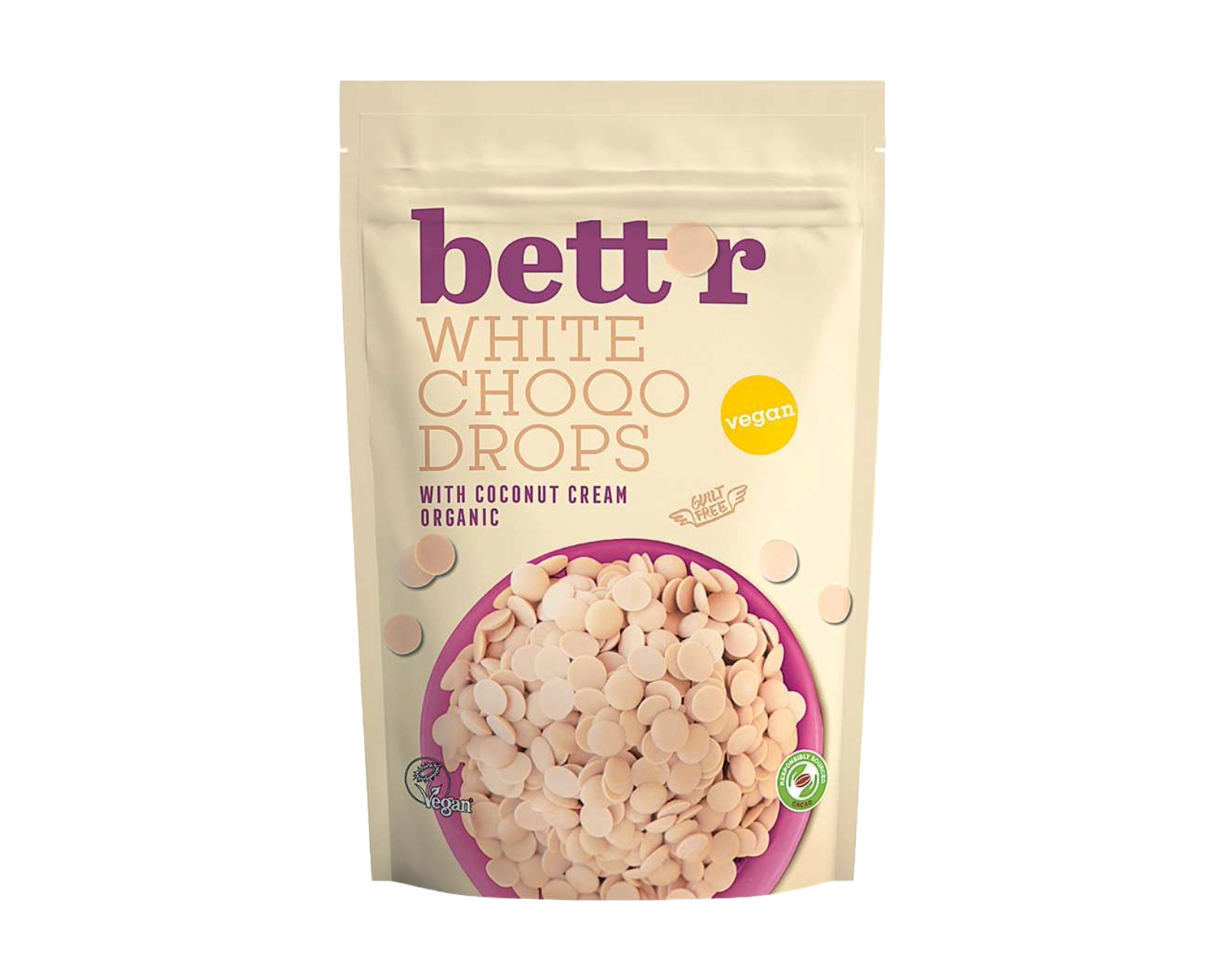 Organic Vegan White Chocolate Drops, 200 g, BETT`R Organic Vegan White Chocolate Drops, 200 g, BETT`R - Image 1