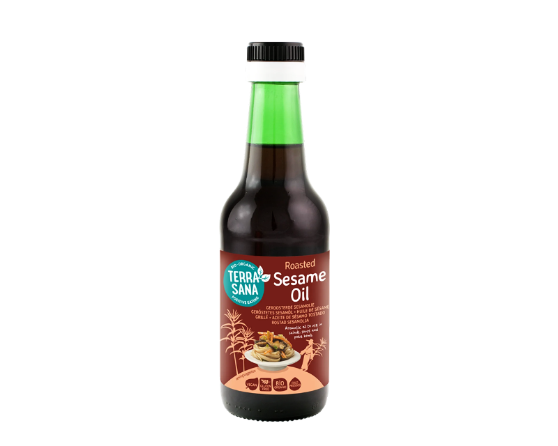 Ekologiškas sezamų aliejus (skrudintų sėklų) Ekologiškas sezamų aliejus (skrudintų sėklų), be glitimo, 250 ml, TERRASANA - Image 1