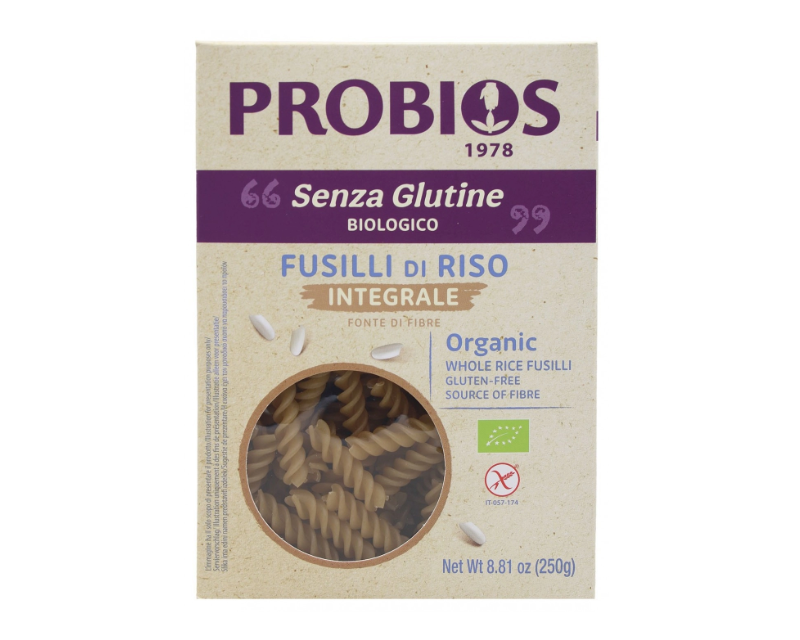 Ekologiški pilno grūdo ryžių makaronai Fusilli 250g Ekologiški pilno grūdo ryžių makaronai Fusilli, be glitimo, 250 g, PROBIOS - Image 1