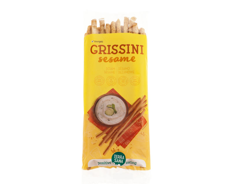 Ekologiškos duonos lazdelės su sezamo sėklomis Grissini Sesame, 125 g, TERRASANA Ekologiškos duonos lazdelės su sezamo sėklomis Grissini Sesame, 125 g, TERRASANA - Image 1