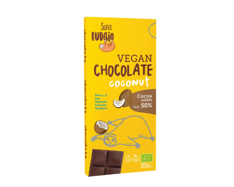 Ekologiškas šokoladas su kokosų pienu ir cukranendrių cukrumi Ekologiškas šokoladas su kokosų pienu ir cukranendrių cukrumi, 80 g, SUPER FUDGIO - Image 1